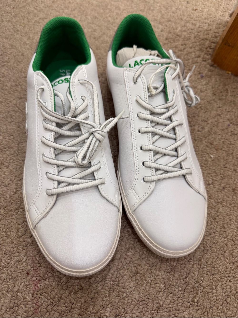 Lacoste White Low-Top Sneakers with Green Interior